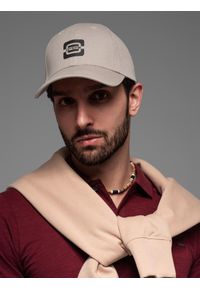 Ombre Clothing - Męska czapka bejsbolówka z logo – popielata V4. Kolor: szary. Materiał: tkanina, bawełna. Wzór: ze splotem, nadruk. Styl: klasyczny, casual