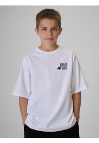 4f - 4F T-shirt loose z nadrukiem chłopięcy - biały 134/140 (8-10 lat). Okazja: na spacer, na uczelnię, na co dzień. Kolor: biały. Materiał: materiał, bawełna, dzianina. Wzór: nadruk. Sezon: lato. Styl: casual #2