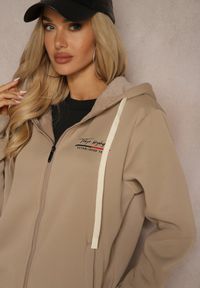 Renee - Ciemnobeżowa Rozpinana Bluza z Dodatkiem Bawełny z Kapturem i Polarem Tadela. Okazja: na co dzień. Typ kołnierza: kaptur. Kolor: beżowy. Materiał: polar, bawełna. Styl: elegancki, casual #5