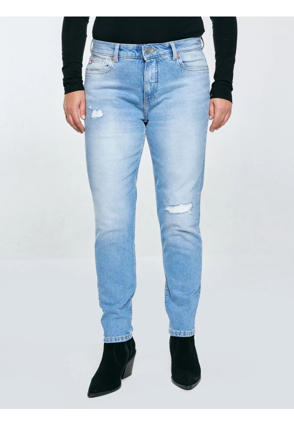 Big-Star - Jeansy damskie z podszytymi dziurami niebieskie Maggie 233. Okazja: na co dzień. Kolor: niebieski. Styl: casual