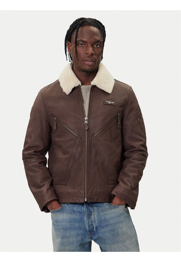 Aeronautica Militare Kurtka skórzana 252PN0960UPL00304 Brązowy Regular Fit. Kolor: brązowy. Materiał: skóra