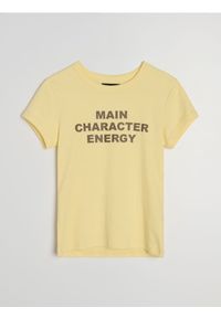 Sinsay - Bawełniana koszulka z napisem - yellow jeans. Materiał: bawełna, jeans. Wzór: napisy