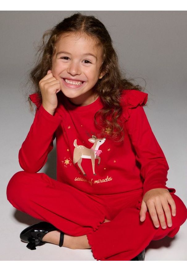 Sinsay - Bawełniana koszulka z nadrukiem świątecznym - czerwony. Kolor: czerwony. Materiał: bawełna. Wzór: nadruk. Styl: wizytowy