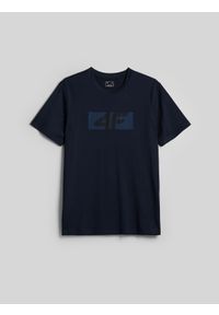 4f - 4F T-shirt regular z nadrukiem męski - granatowy XXL. Okazja: na co dzień. Kolor: niebieski. Materiał: bawełna, materiał, jersey, dzianina. Wzór: nadruk. Styl: casual, sportowy, klasyczny #1