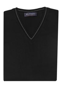 Lanieri Fashion - Czarny sweter męski w szpic SW7. Kolor: czarny. Materiał: akryl, bawełna, materiał #1