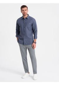 Ombre Clothing - Męskie spodnie chino z gumką w pasie SLIM FIT - szare V1. Okazja: na co dzień. Kolor: szary. Materiał: poliester, wiskoza, elastan. Styl: casual #1