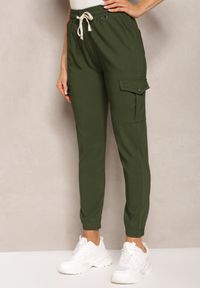 Renee - Ciemnozielone Spodnie High Waist o Fasonie Bojówek Istredda. Stan: podwyższony. Kolor: zielony. Materiał: materiał. Wzór: moro. Styl: militarny #5