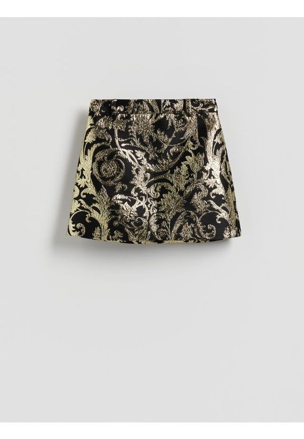Reserved - Żakardowa spódnica mini - złoty. Kolor: złoty. Materiał: żakard