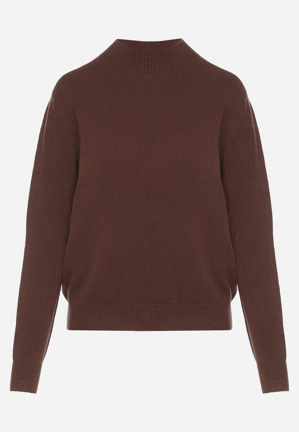 Born2be - Brązowy Sweter z Wełną i Wiskozą o Prostym Fasonie z Półgolfem Giolera. Okazja: na spotkanie biznesowe, do pracy, na co dzień. Kolor: brązowy. Materiał: wełna, wiskoza. Długość rękawa: długi rękaw. Długość: długie. Styl: biznesowy, casual, elegancki