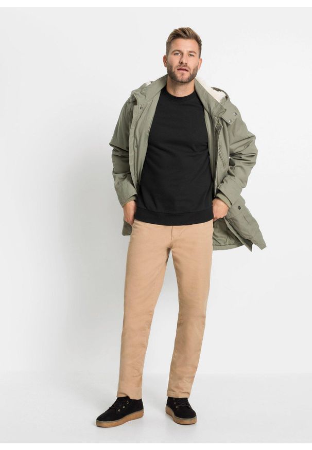 bonprix - Bluza dresowa regular fit. Okazja: na co dzień. Kolor: czarny. Materiał: dresówka, dzianina. Wzór: prążki. Styl: sportowy, casual