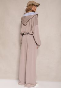 Renee - Jasnobrązowy Komplet Dresowy z Wiskozą Bluza i Spodnie o Szerokim Kroju Melriva. Kolor: brązowy. Materiał: dresówka, wiskoza #2