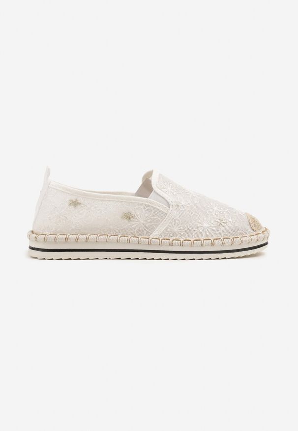 Renee - Białe Espadryle z Ozdobną Plecionką Eranoria. Kolor: biały. Obcas: na płaskiej podeszwie. Styl: elegancki