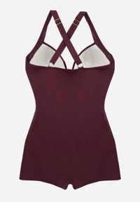 Born2be - Bordowy Strój Kąpielowy Jednoczęściowy z Nogawkami Typu Bokserki Glysaela. Kolor: czerwony. Wzór: ażurowy #4