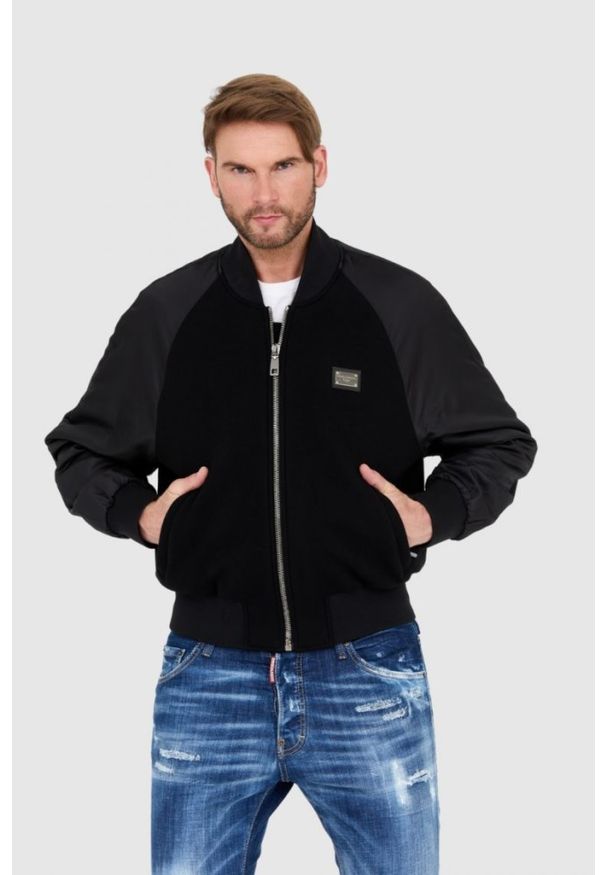 Dolce and Gabbana - DOLCE & GABBANA czarna męska kurtka Wool and nylon bomber, Rozmiar 50. Kolor: czarny. Materiał: nylon