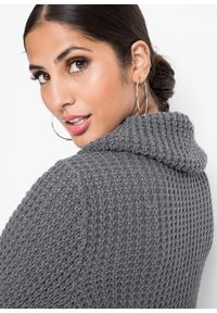 bonprix - Sweter z dzianiny o luźnym splocie z golfem. Typ kołnierza: golf. Kolor: szary. Materiał: dzianina. Wzór: ze splotem. Styl: elegancki #3