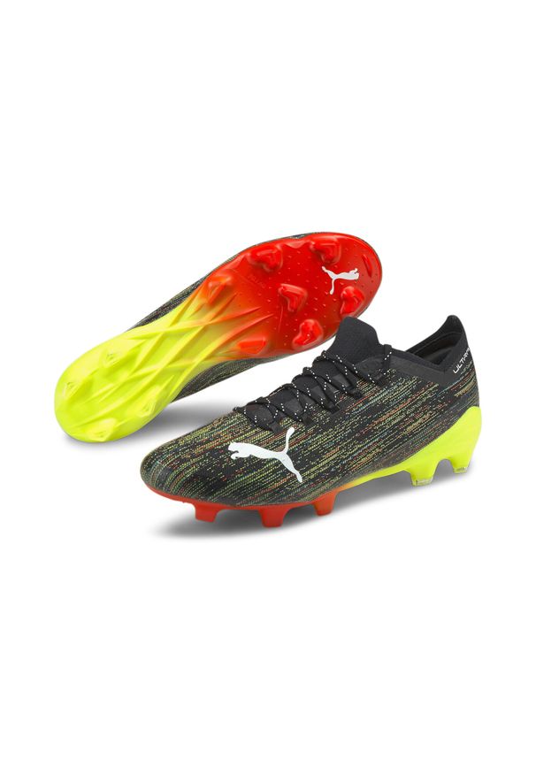 Buty piłkarskie - korki unisex, Puma Ultra 1.2 FG. Kolor: czarny, biały, wielokolorowy, żółty. Sport: piłka nożna
