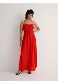 Reserved - Sukienka z wiskozy - pomarańczowy. Kolor: pomarańczowy. Materiał: wiskoza. Typ sukienki: proste