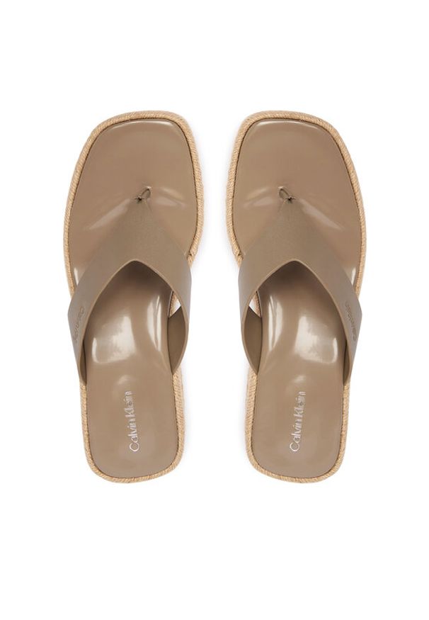 Calvin Klein Japonki Block Heel Espa 50 Thong Lth HW0HW02902 Brązowy. Kolor: brązowy. Materiał: skóra