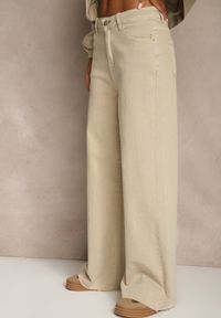Renee - Beżowe Jeansy High Waist Wide Leg Meorise. Stan: podwyższony. Kolor: beżowy. Długość: długie. Styl: elegancki, klasyczny #5