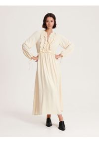 Reserved - Sukienka maxi z falbanami - złamana biel. Materiał: wiskoza, tkanina. Wzór: gładki. Długość: maxi #1