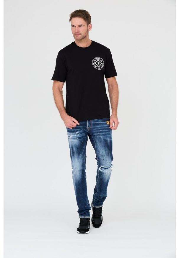 Just Cavalli - JUST CAVALLI Czarny męski t-shirt Fiche, Rozmiar S. Kolor: czarny