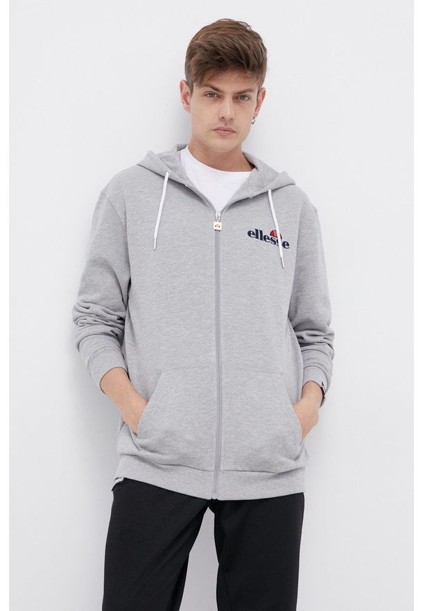 Ellesse - Bluza. Okazja: na co dzień. Typ kołnierza: kaptur. Kolor: szary. Materiał: dzianina. Wzór: aplikacja. Styl: casual
