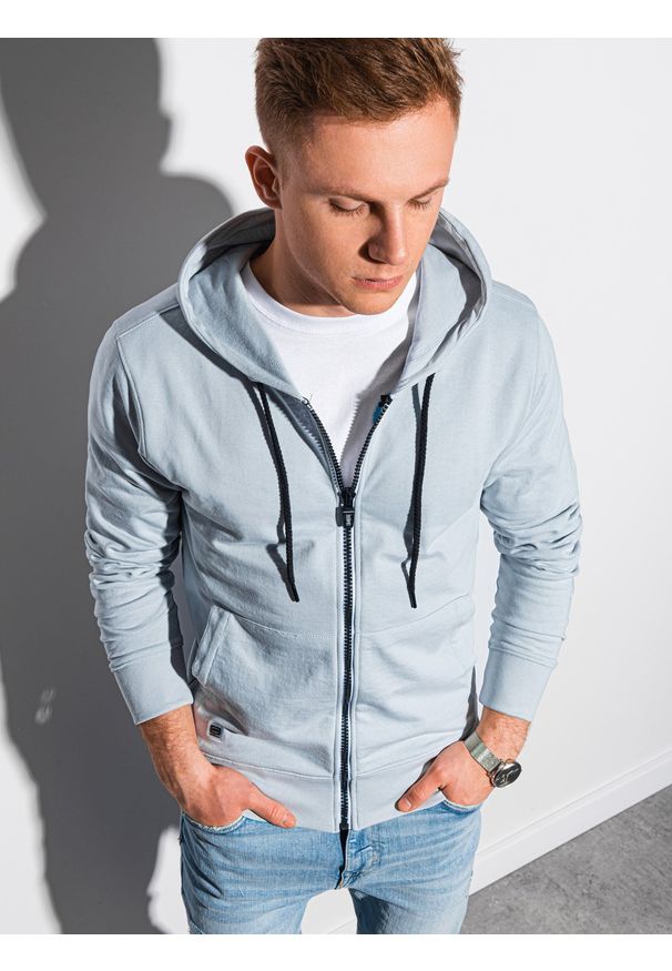 Ombre Clothing - Bluza męska rozpinana z kapturem - błękitna B1152 - S. Typ kołnierza: kaptur. Kolor: niebieski. Materiał: poliester, bawełna