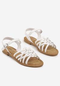 Renee - Białe Sandały z Geometryczną Cholewką Natirose. Zapięcie: sprzączka. Kolor: biały. Materiał: jeans. Wzór: geometria. Sezon: lato #4
