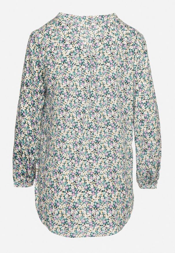 Born2be - Niebieska Bluzka Koszulowa z Wiskozy w Kwiaty z Podpinanymi Rękawami Edialinea. Okazja: na co dzień. Typ kołnierza: dekolt w serek. Kolor: niebieski. Materiał: wiskoza. Długość: długie. Wzór: kwiaty. Styl: casual, klasyczny