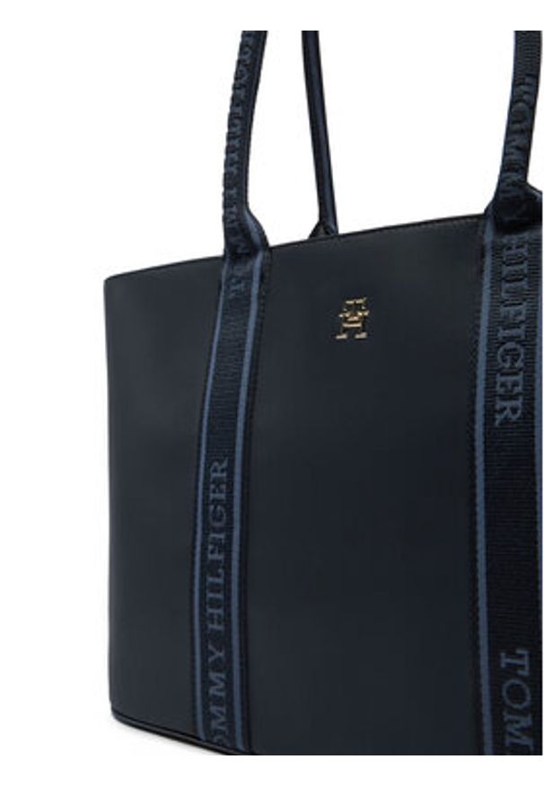 TOMMY HILFIGER - Tommy Hilfiger Torebka Th Logotape Tote AW0AW17198 Granatowy. Kolor: niebieski. Materiał: skórzane