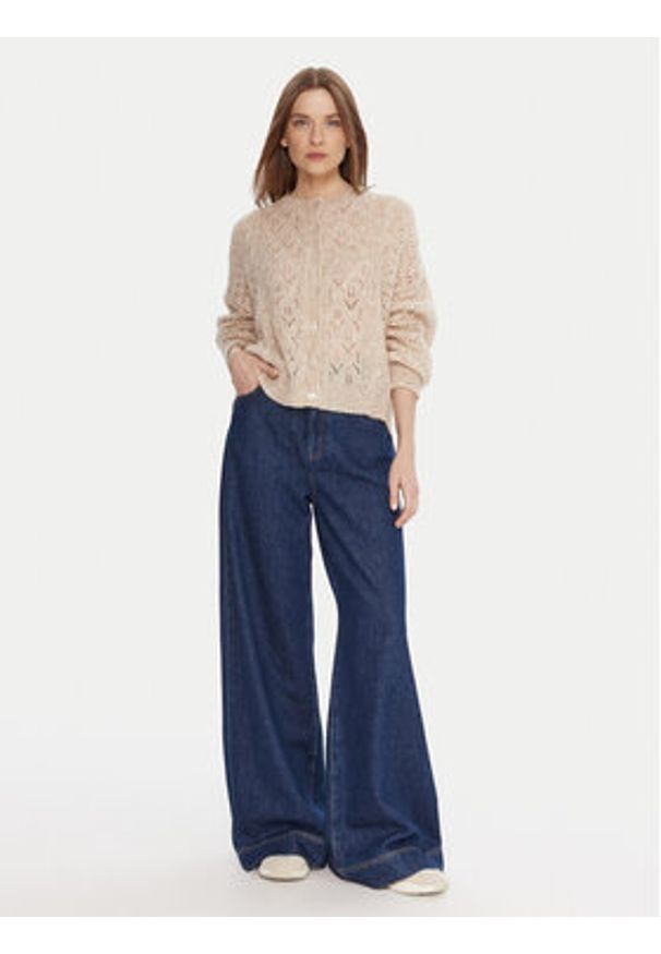 Kontatto Kardigan 3M0912C Beżowy Relaxed Fit. Kolor: beżowy. Materiał: syntetyk