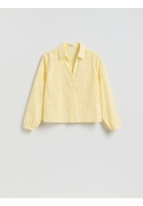 Reserved - Koszula z haftem - żółty. Kolor: żółty. Materiał: bawełna. Wzór: haft