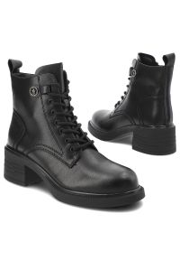 Vinceza - Czarne Botki S.Barski Modne Obuwie Damskie Na Obcasie. Okazja: na co dzień. Zapięcie: sznurówki. Kolor: czarny. Materiał: skóra, jeans. Obcas: na obcasie. Styl: klasyczny, casual, elegancki. Wysokość obcasa: średni #4