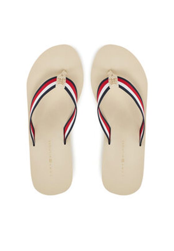 TOMMY HILFIGER - Tommy Hilfiger Japonki Th Corporate Wedge Beach Sandal FW0FW08520 Beżowy. Kolor: beżowy. Materiał: materiał