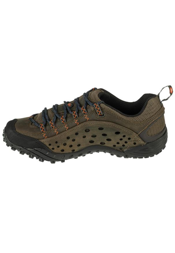 Buty trekkingowe męskie, Merrell Intercept. Kolor: wielokolorowy, czarny, zielony. Materiał: guma, skóra, tkanina