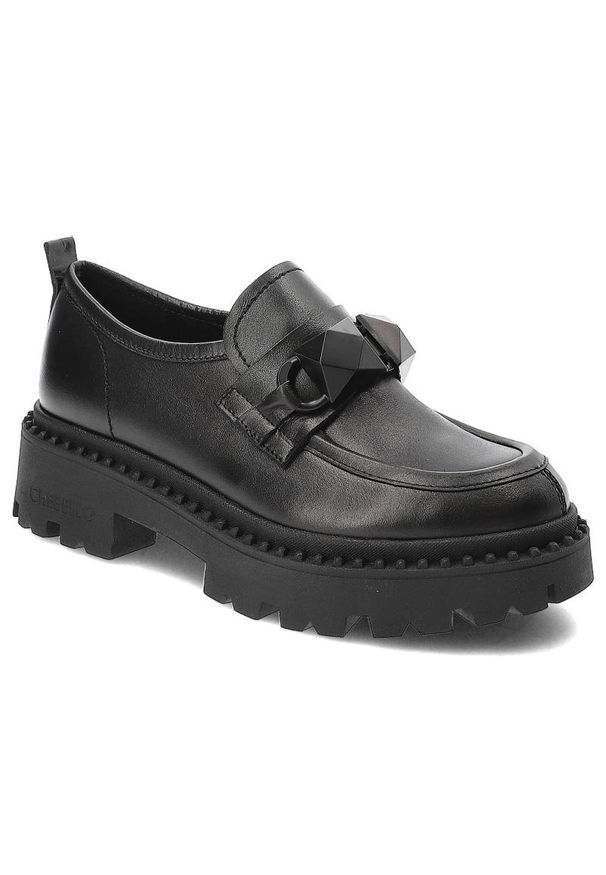 CheBello - Czarne Półbuty Chebello Modne Skórzane Mokasyny Damskie. Okazja: na co dzień, do pracy. Kolor: czarny. Materiał: skóra. Styl: casual, elegancki