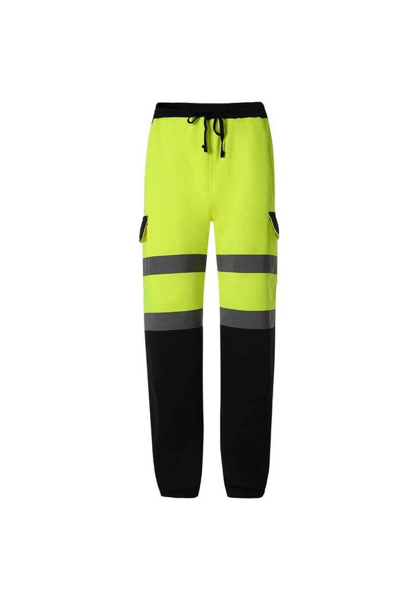 YOKO - Męskie Spodnie Dresowe HiVis. Kolor: żółty, wielokolorowy, niebieski. Materiał: dresówka