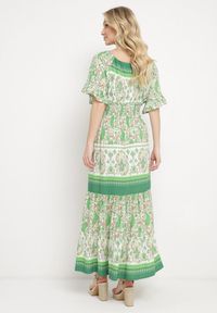 Born2be - Jasnozielona Sukienka z Bawełny Wiązana przy Dekolcie z Gumką w Pasie Adhara. Okazja: na co dzień. Kolor: zielony. Materiał: bawełna. Sezon: lato. Styl: casual #7