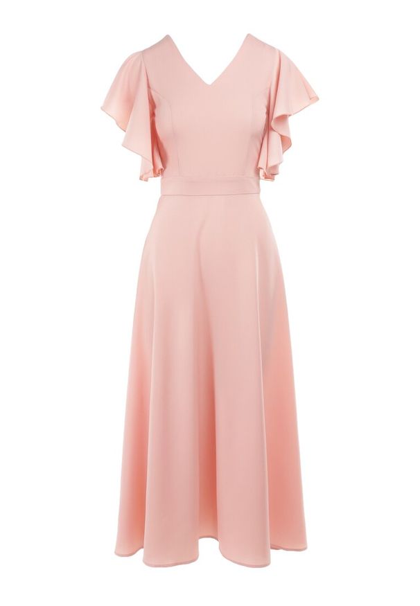 Born2be - Różowa Rozkloszowana Sukienka Zdobiona Falbanami Emilienne. Okazja: na spacer, na randkę. Kolor: różowy. Materiał: tkanina, jeans. Wzór: gładki, jednolity, aplikacja. Typ sukienki: rozkloszowane. Styl: elegancki, klasyczny, wizytowy. Długość: maxi