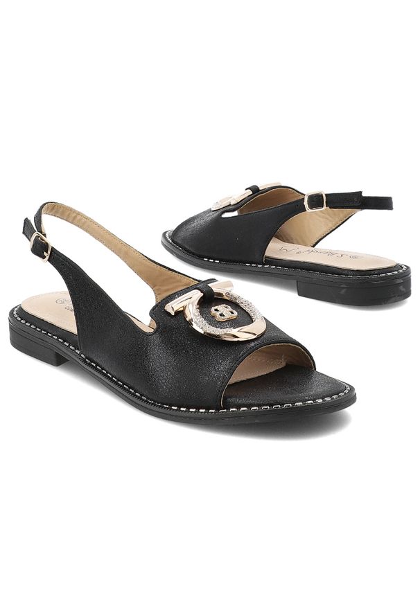 Czarne Sandały S.Barski Eleganckie Obuwie Damskie. Zapięcie: pasek. Kolor: czarny. Materiał: skóra. Wzór: aplikacja, gładki. Sezon: lato. Obcas: na obcasie. Styl: elegancki. Wysokość obcasa: średni