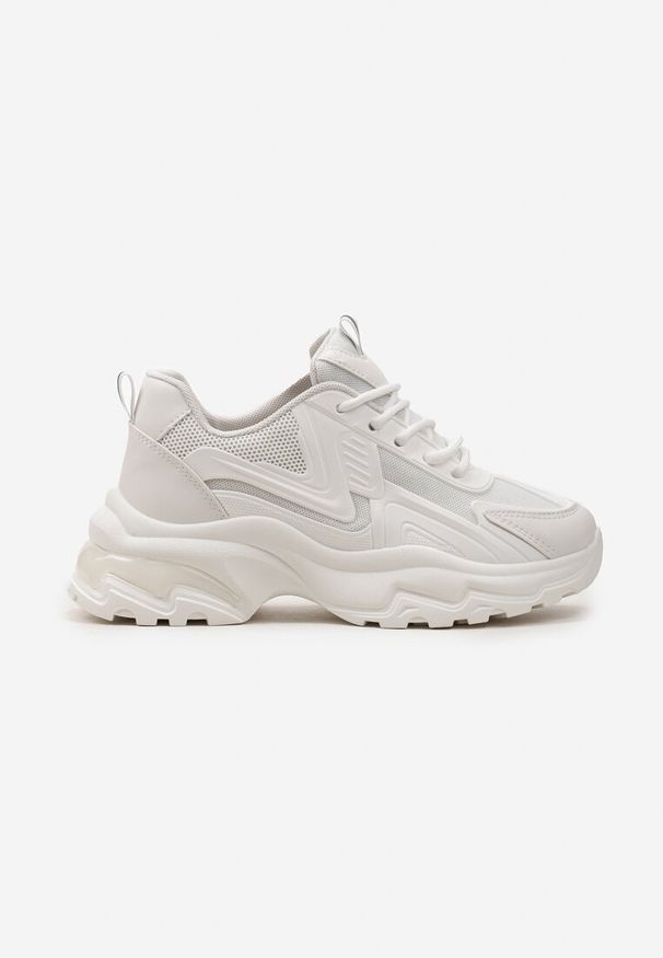 Born2be - Białe Sznurowane Sneakersy na Grubej Podeszwie z Przeszyciami Vleni. Okazja: na co dzień. Kolor: biały
