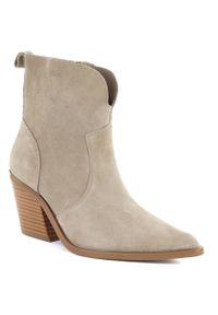 Big-Star - Skórzane botki damskie kowbojki beżowe Big Star TT274958. Kolor: beżowy. Materiał: skóra. Szerokość cholewki: normalna #1