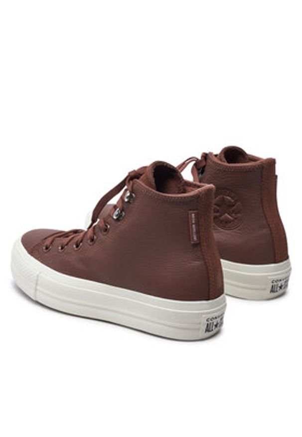 Converse Trampki Chuck Taylor All Star Lift Platform Water Repellent Leather A10362C Brązowy. Kolor: brązowy. Materiał: skóra. Obcas: na platformie