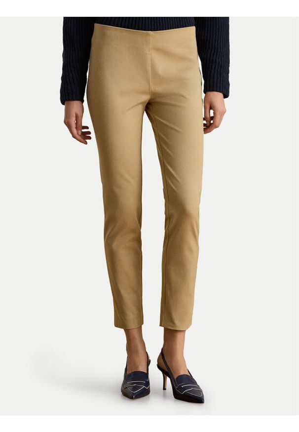 Lauren Ralph Lauren Spodnie materiałowe 200631310018 Beżowy Slim Fit. Kolor: beżowy. Materiał: bawełna, wiskoza