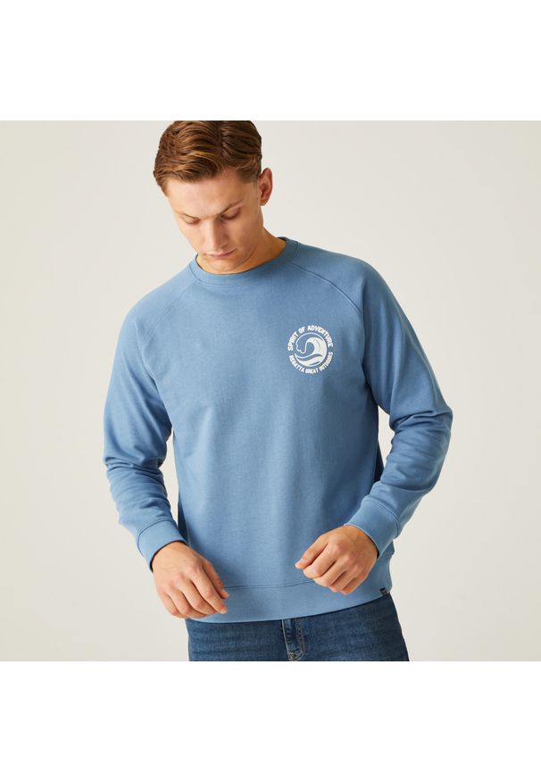 Regatta - Męska bluza z okrągłym dekoltem Nithsdale. Kolor: niebieski. Materiał: bawełna. Styl: sportowy, elegancki. Sport: turystyka piesza