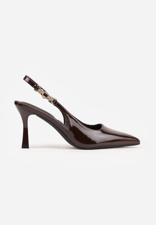 Renee - Brązowe Eleganckie Szpilki Slingback VICES z Ozdobną Aplikacją przy Pasku Natera. Zapięcie: pasek. Kolor: brązowy. Wzór: aplikacja. Obcas: na szpilce. Styl: elegancki. Wysokość obcasa: średni