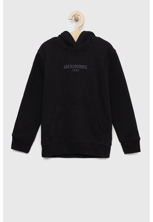 Abercrombie & Fitch bluza dziecięca kolor czarny z kapturem z aplikacją. Okazja: na co dzień. Typ kołnierza: kaptur. Kolor: czarny. Wzór: aplikacja. Styl: casual
