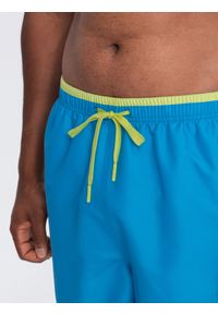 Ombre Clothing - Spodenki męskie kąpielówki z dwukolorowym ściągaczem – niebieskie V6. Okazja: na plażę. Kolor: niebieski. Materiał: poliester, materiał. Wzór: haft, jednolity. Sezon: lato #9