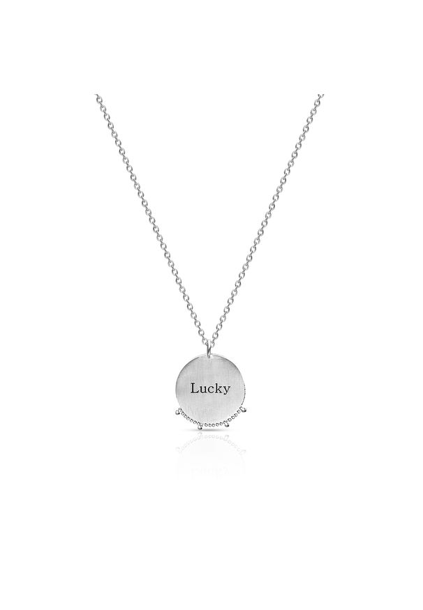 W.KRUK - Naszyjnik srebrny Lucky. Materiał: srebrne. Kolor: srebrny. Wzór: ażurowy, napisy, aplikacja