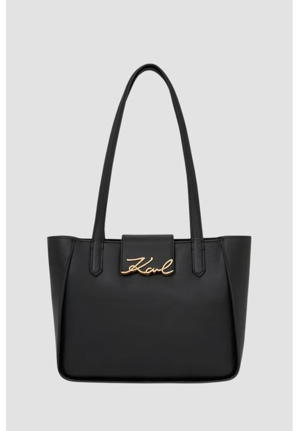 Karl Lagerfeld - KARL LAGERFELD Czarna shopperka ze złotym logo Signature. Kolor: czarny. Styl: casual, elegancki